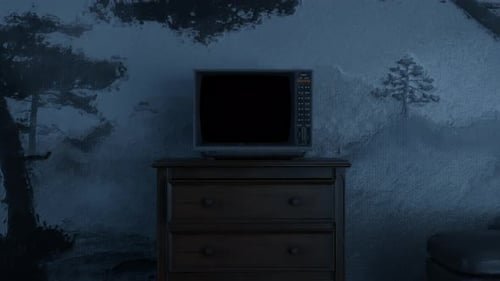 3d Animation of an Old Television with Alpha Channel in Front of Oil-Painted Mural