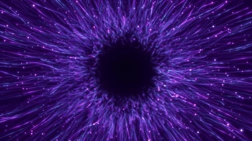 Abstract Purple Neural Network Energy Vortex with Glowing Particle Streams and Starburst Rays