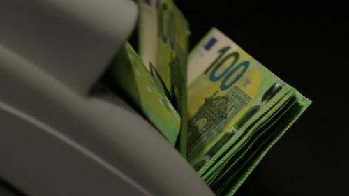 Money Counting Machine Processing Euro Bills