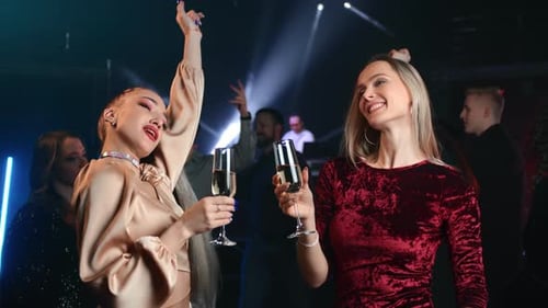 Stylish Women Celebrate at Party in Nightclub