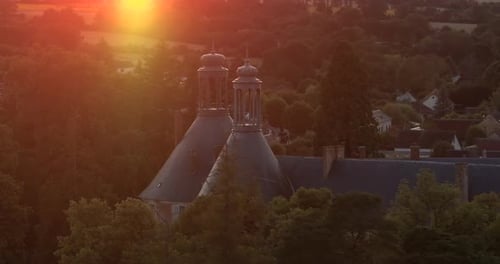 From the Height of the Drone Filmed a Medieval Castle Located in the Center of France The Historic