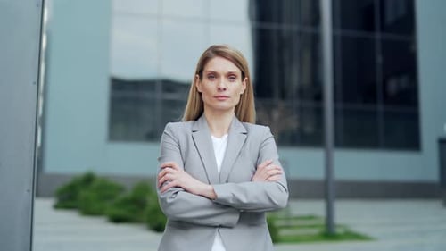 portrait attractive happy business woman employee looking at camera smiling. Caucasian female blonde