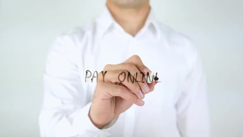 Pay Online, Man Writing on Glass
