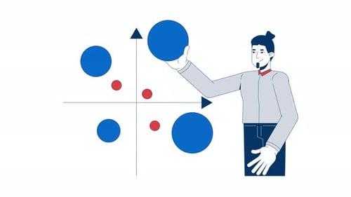 Businessman analyzing bubble chart 2D animation