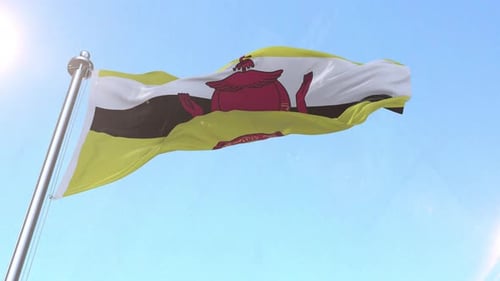 Realistic Brunei Flag Waving Against Blue Sky
