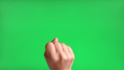 Gestures Pack Female Hand with Beige Manicure Hand Knocking Isolated on Chroma Key Green Screen