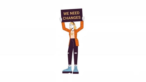 Animated Woman Protester with 'We Need Changes' Sign