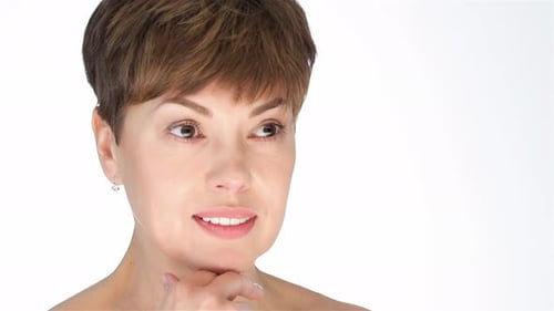 Woman with Short Hair Posing on White