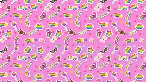 Colorful Animated LGBTQ+ Pride Stickers Seamless Pattern