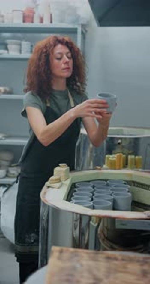 Workshop Woman or Check Ceramic Cup Pottery Design or Mug for Quality