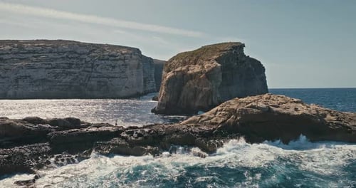 Fungus Rock Seascape on the Island of Gozo Malta Aerial View