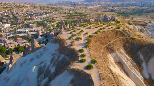 Elevate your Visual Experience with This Captivating Aerial Stock Video of Goreme Cappadocia Turkey
