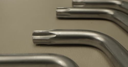 Screwdriver Bit Set Box on Purple Bacground Close Up of Hexagon Phillips Pozidriv Slotted Torx Set