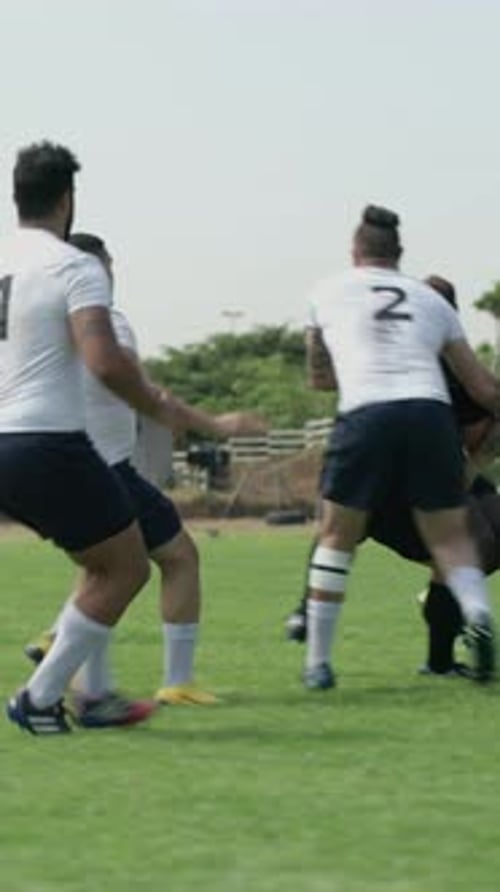 Sports, rugby and people on field with match, collision game or teamwork in weekend tournament
