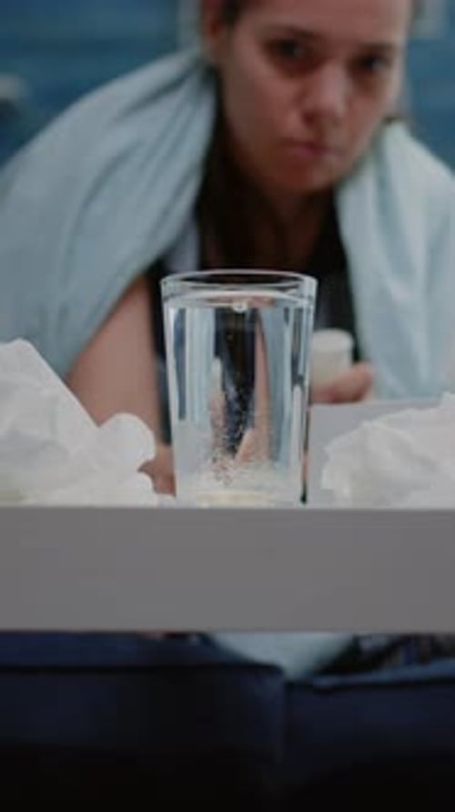 Vertical Video Close Up of Woman Putting Effervescent Medicament in Water