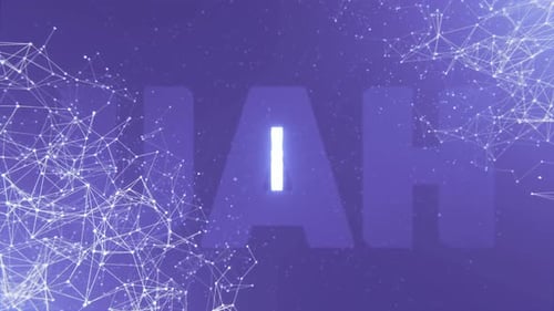 Grand symbole UAH lumineux tournant sur fond de plexus avec des lignes connectées