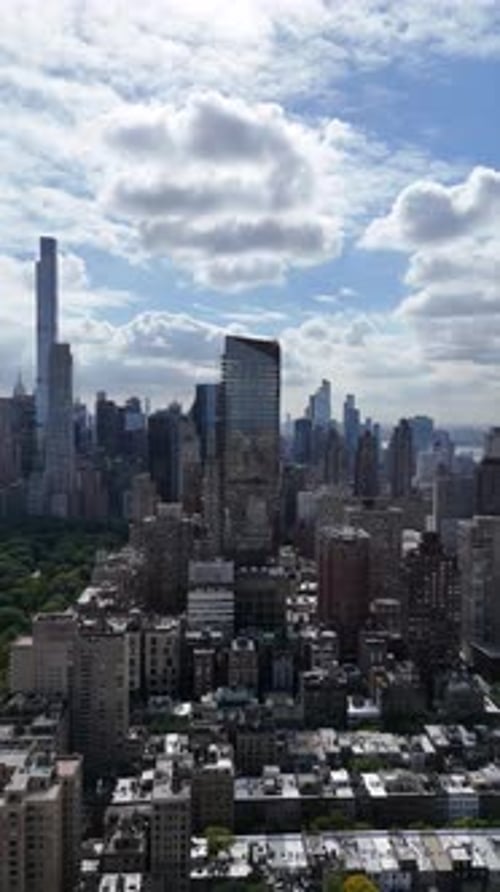 Vertical Drone Side-Tracking Shot of W 72nd Street, New York City