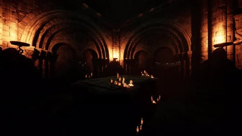 Une salle de temple sereine et mystique illuminée par des bougies scintillantes