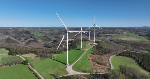 wind turbines, clean energy in green landscape, clean energy, electricity from the wind.