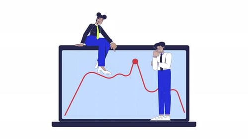 Analysts team analyzing peak of data trend 2D animation