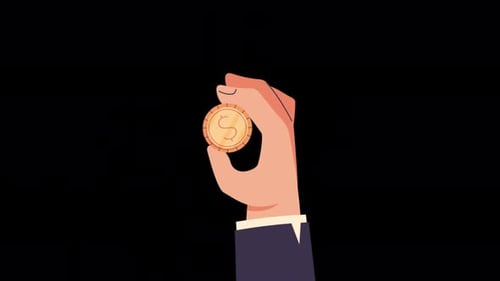 2D Hand Holding Coin Alpha Channel 4K