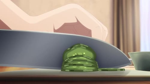 Animated Hand Slicing Cucumber on Cutting Board