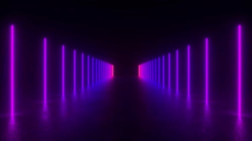 Neon Light Tunnel in Dark Room