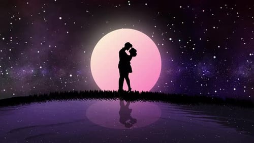 Romantic Couple Kissing Under Starry Sky Animation