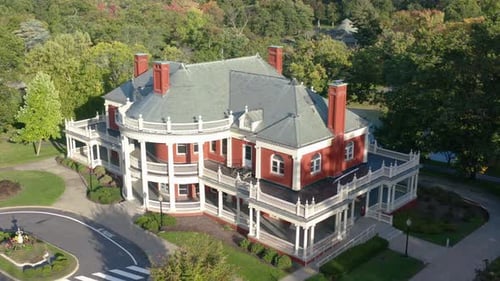 Aerial view historical landmark beautiful Roger Williams Park Casino Providence, RI