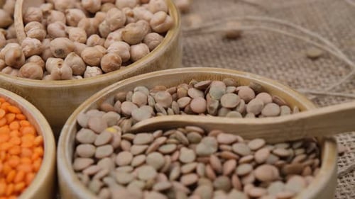 Lentils and Chickpeas in Bowls