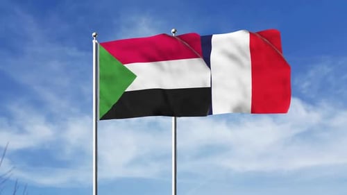Animated Flags of Sudan and France Waving in Wind