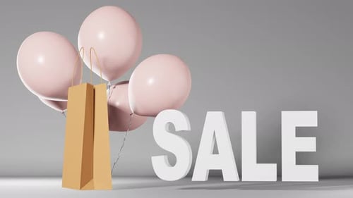 Animated 3D Shopping Bag, Balloons, and Sale Text