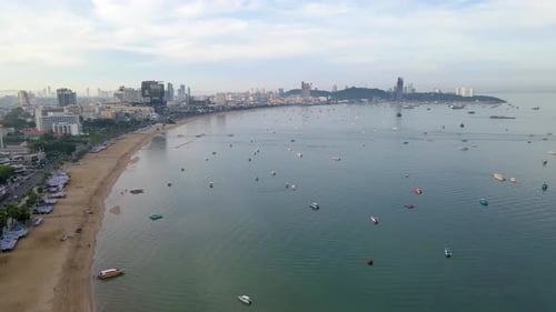 Pattaya Thailand a View of the Beach Road with Hotels and Skycraper Buildings