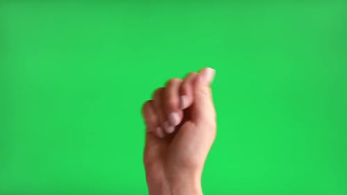 Gestures Pack Female Hand with Beige Manicure Hand Knocking Isolated on Chroma Key Green Screen
