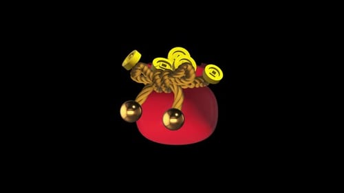 3D Animated Lucky Red Pouch with Golden Coins