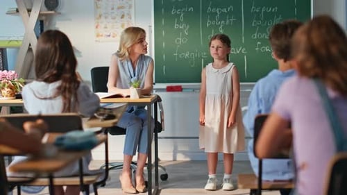 Elementary School Student Giving Presentation to Class
