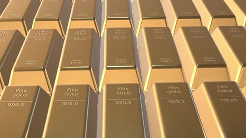 Stapelanimation mit Goldbarren auf weißem Hintergrund