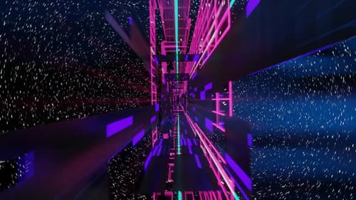 3D wire-framed cosmic tunnel rotates in space in a seamless loop.