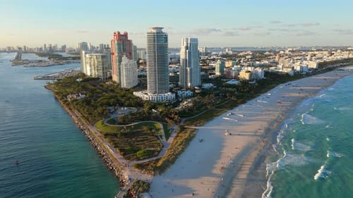 Miami Beach South Beach Aerial View of Miami Coastline Shore Waterfront Near Ocean