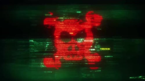 Animated Glitch Skull and Crossbones with Cyber Code