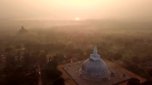 Aerial View drone 4k footage Of Ruwanwelisaya Stupa In Anuradhapura, Sri Lanka.