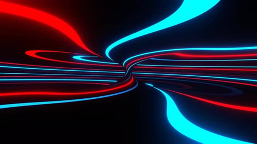 Red And Blue On Black Neon Circle Moving Background Vj Loop In 4K