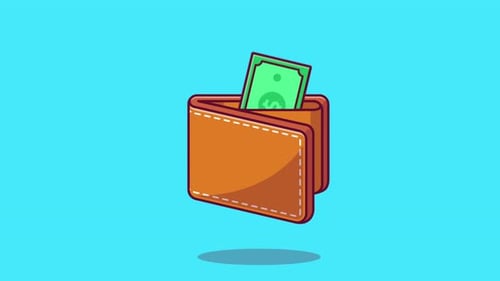 Flat Design Animated Wallet with Falling Money
