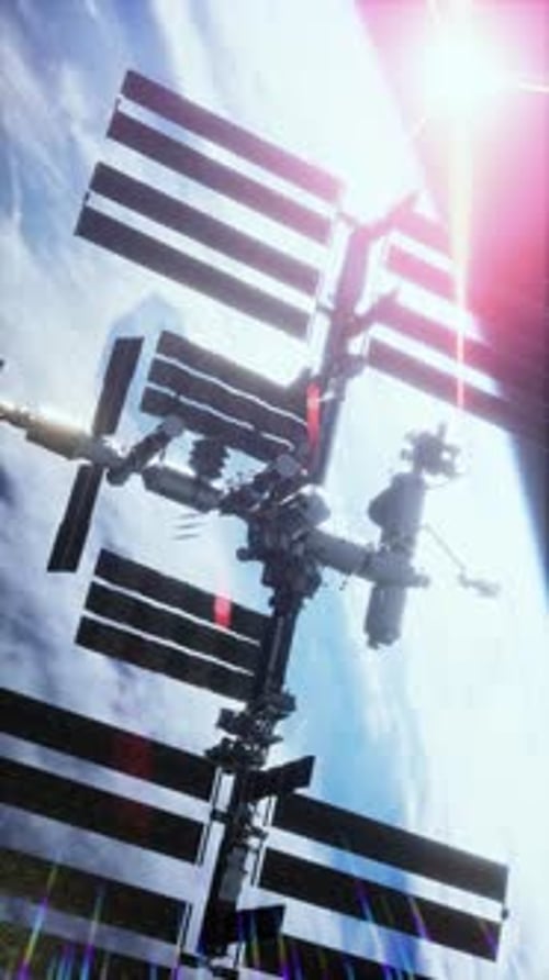 View of the Earth and International Space Station is Orbiting Earth Vertical