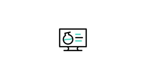 Animated Monitor Icon with Science Lab Flask