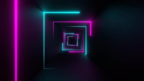 Cyan And Pink Seamless Neon Squares Tunnel Background Vj Loop In 4K
