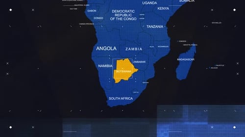 Digital World Map Zoom to Country with Futuristic HUD Elements