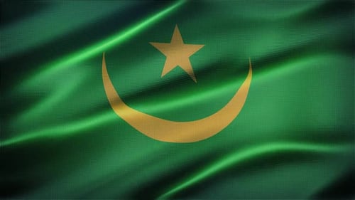 Mauritania National Flag Waving in Realistic Fabric Style