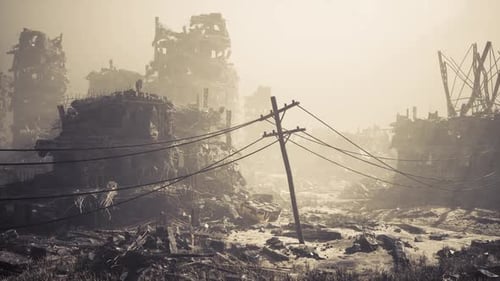 City Ravaged By Military Action Revealing Destruction and Desolation