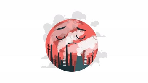 Sad Polluted Earth Industrial Emissions Flat Design Animation